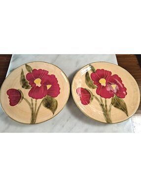 Vintage Set of 2 Hand-Painted Fleur Rustique Salad Plates by Ambiance 8"